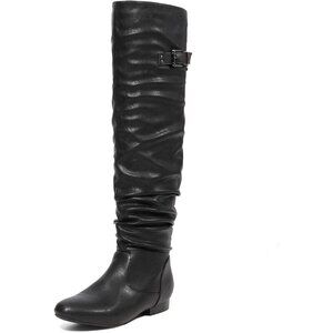 Women's Black Suede Over The Knee Thigh High Comfortable Low Heel Winter Boots